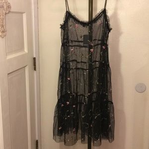 NWT Black Embroidered Mesh IRIS Dress